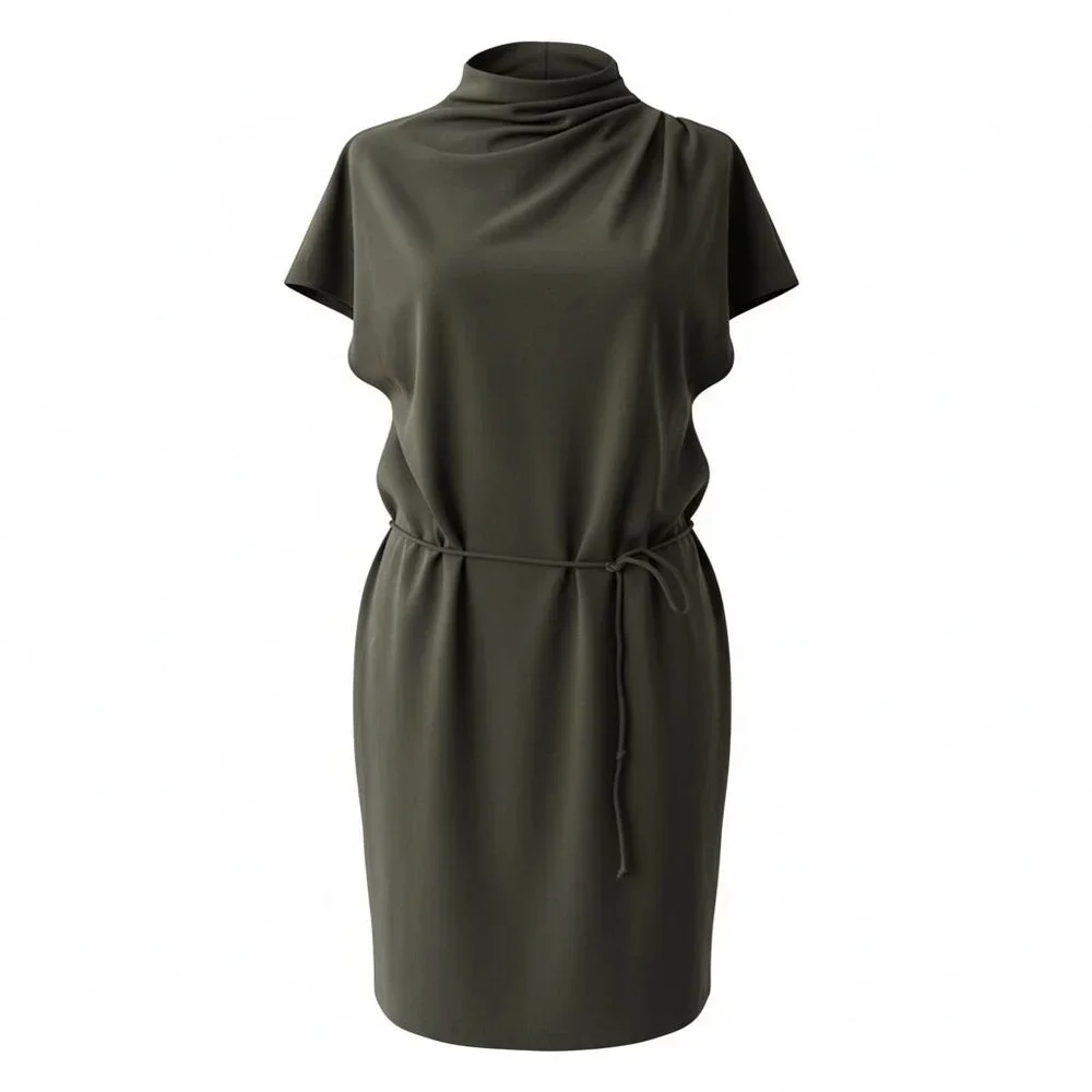 ZARA Olive Green Draped Midi Dress | Size XL - Picture 5 of 5